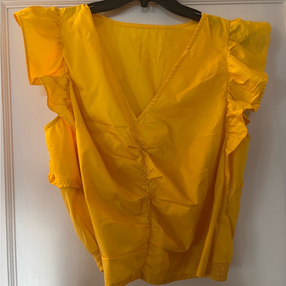Yellow Ruffled V-Neck Top